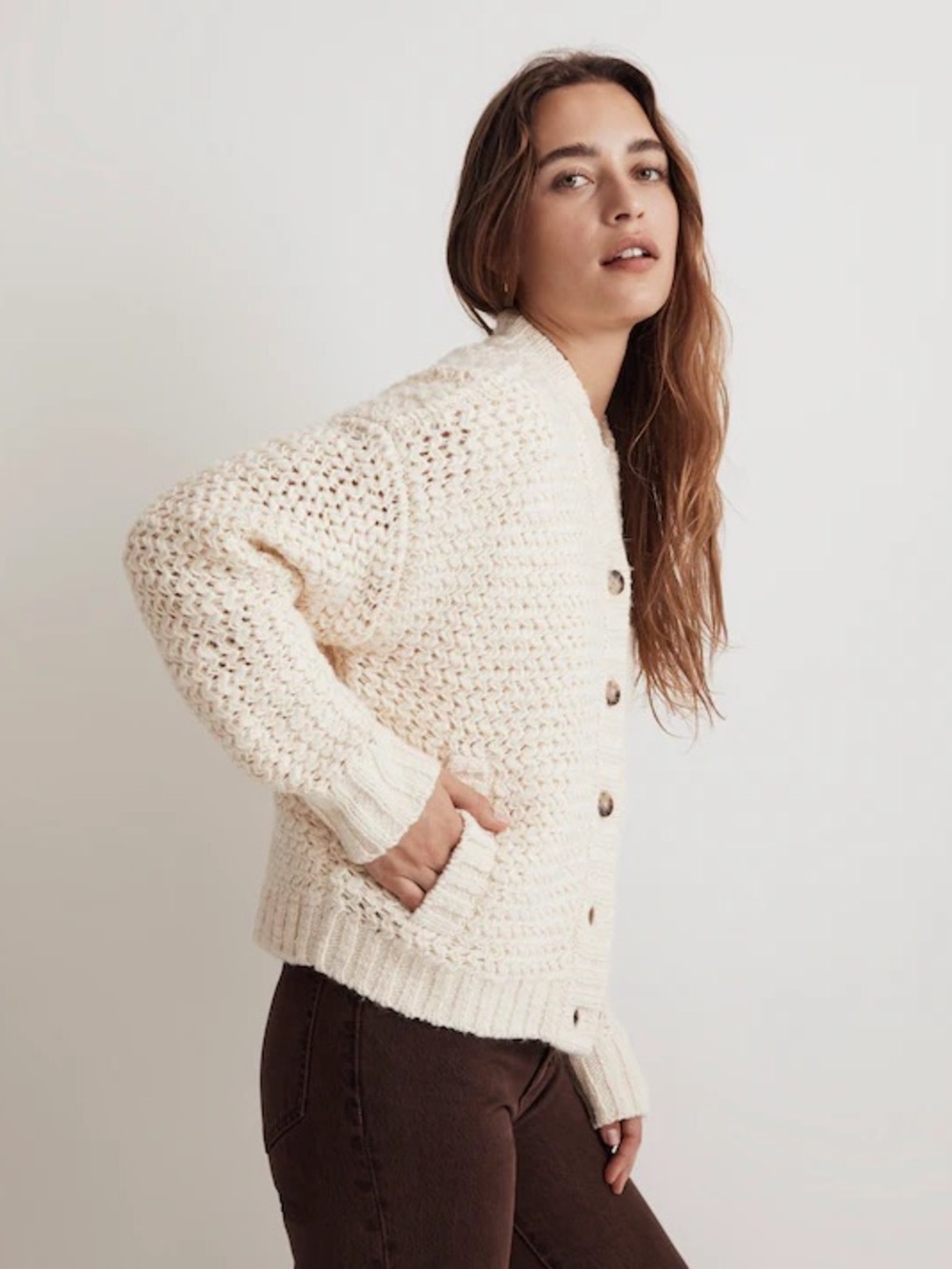 Madewell Cream Chunky Button bomber jacket Cardigan